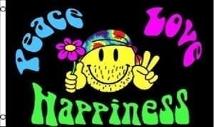 Smiley Peace Love Happiness vlag
